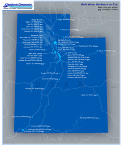 Utah map showcasing the hardness of water throughout the state